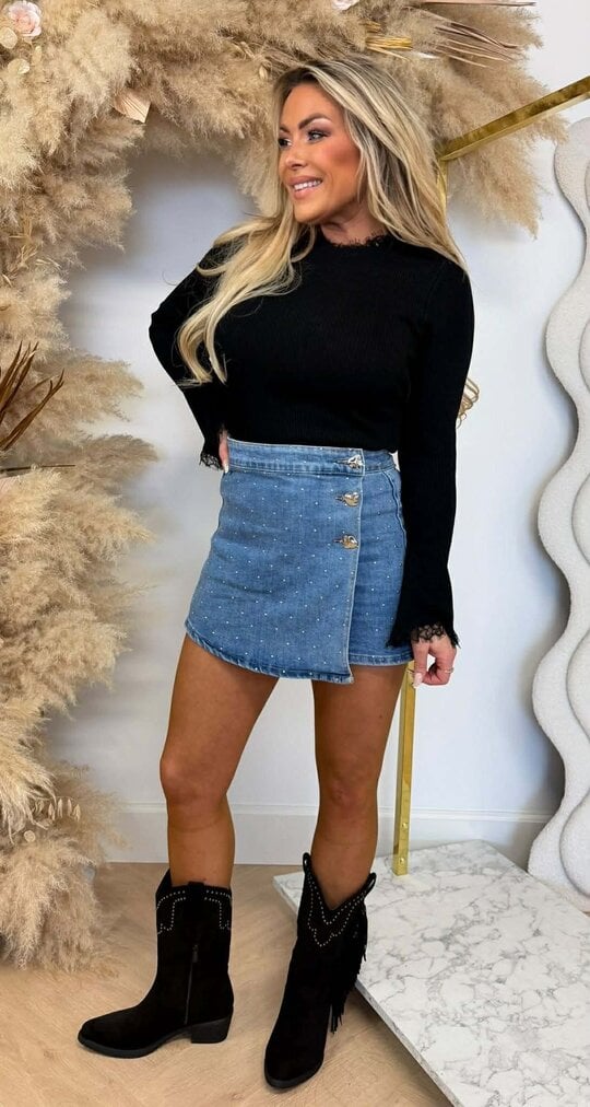 RIB FLARE LACE TOP 9322 BLACK