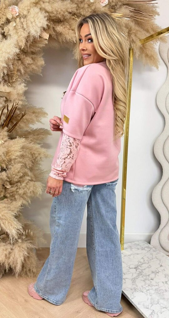 LUXURY LACE SLEEVE TOP PINK