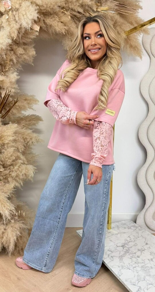 LUXURY LACE SLEEVE TOP PINK