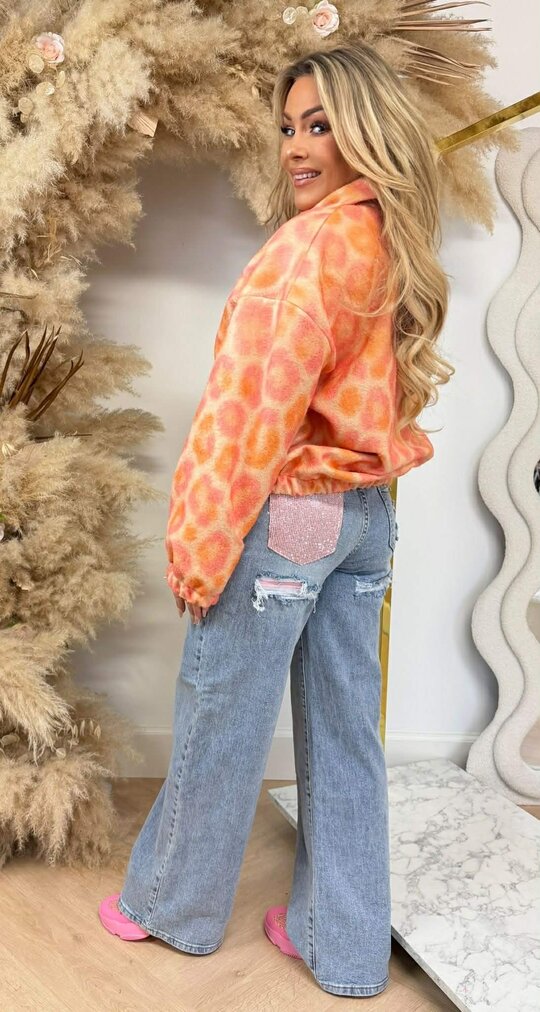 COLORFUL LEO PRINT JACKET ORANGE
