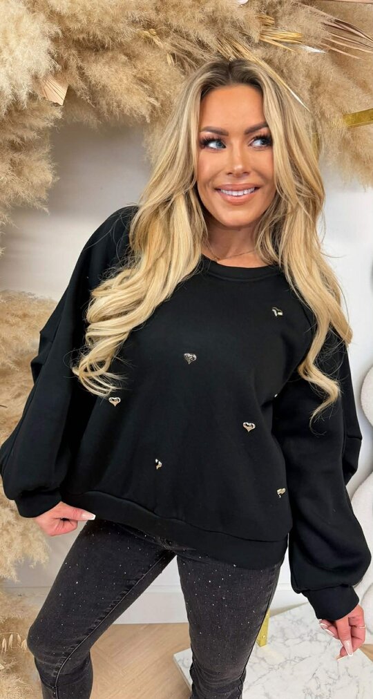 CUTE LITTLE HEARTS SWEAT BLACK