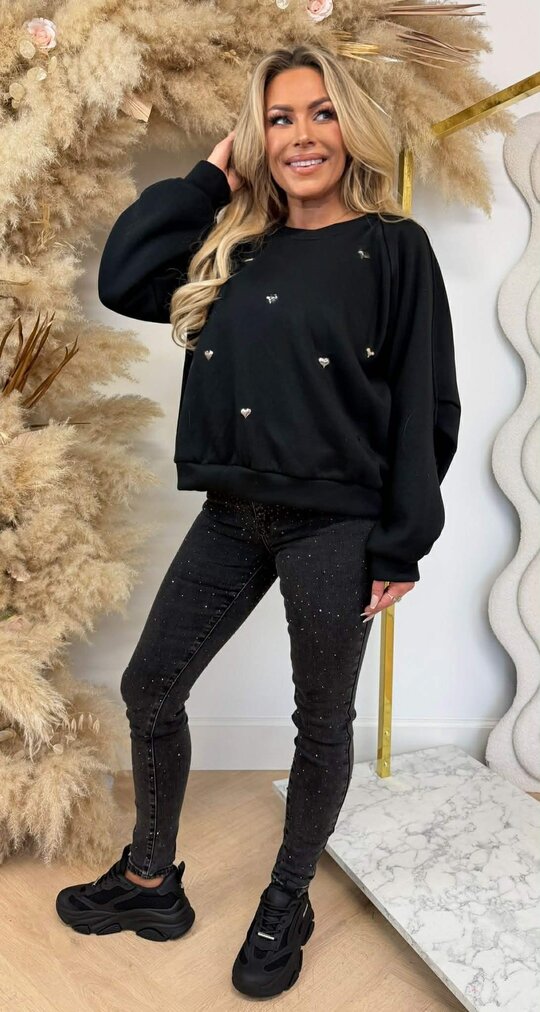 CUTE LITTLE HEARTS SWEAT BLACK