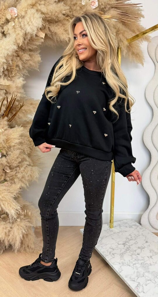 CUTE LITTLE HEARTS SWEAT BLACK