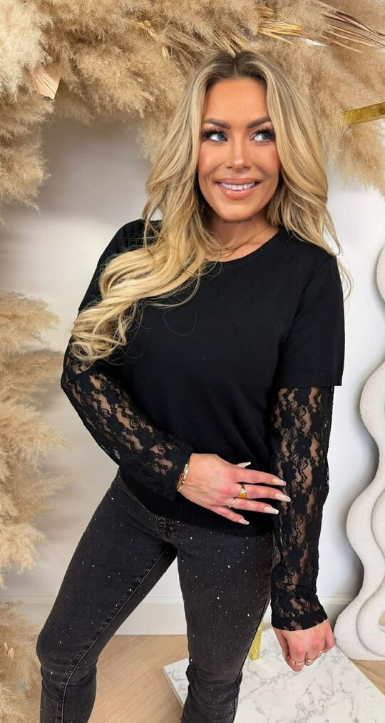 LACE SHIRT SLEEVE TOP 9516 BLACK