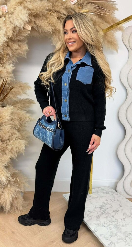 DENIM KNITTED 2 PIECE SET E2040 BLACK