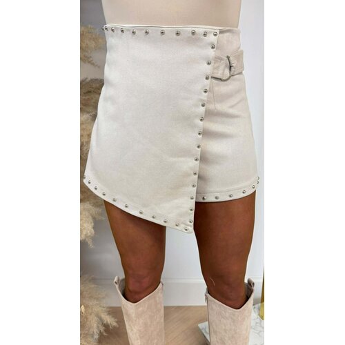 SUEDE LOOK STUDS SKORT BEIGE
