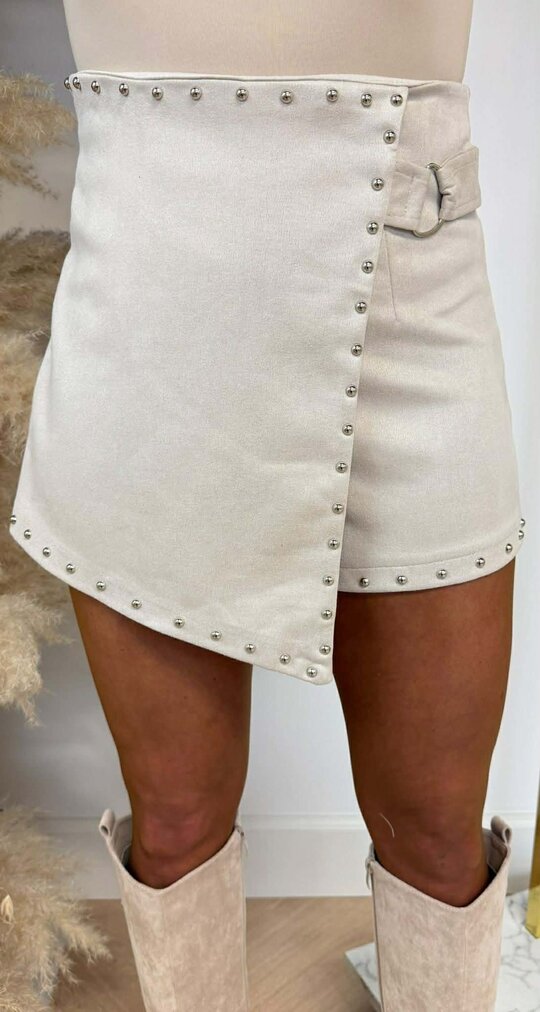SUEDE LOOK STUDS SKORT BEIGE