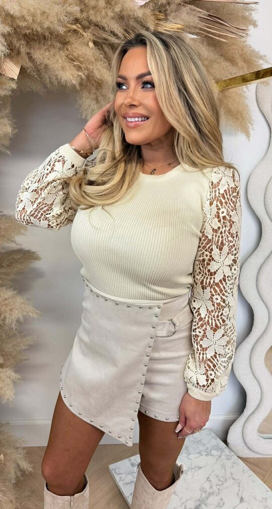 LACE SLEEVE TOP 2589 BEIGE