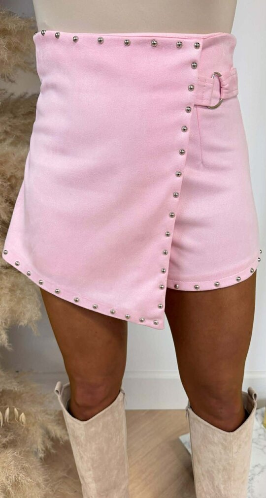 SUEDE LOOK STUDS SKORT PINK