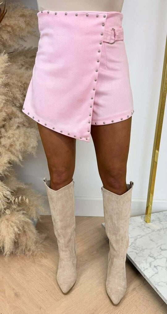 SUEDE LOOK STUDS SKORT PINK