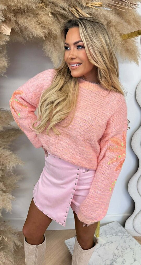 PALM SEQUIN SWEAT 8269 SALMON/PINK