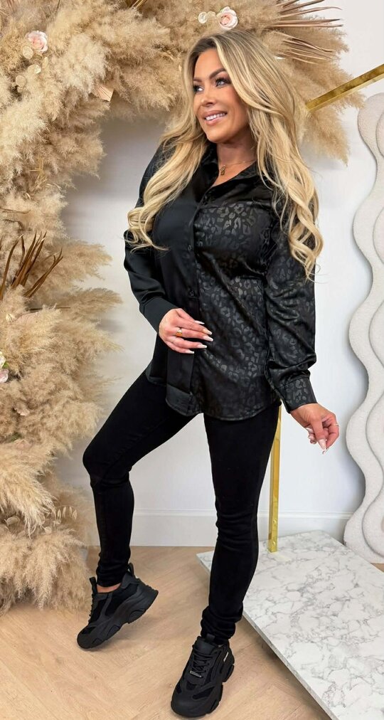 LEO SATIN BLOUSE 9049 BLACK