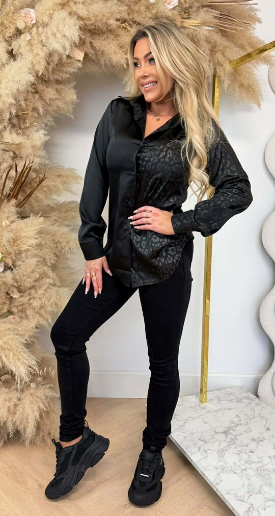 LEO SATIN BLOUSE 9049 BLACK