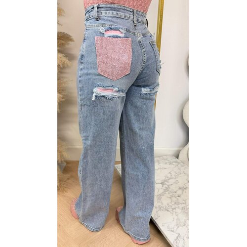 GLITTER POCKET PINK JEANS 1945 DENIMBLUE
