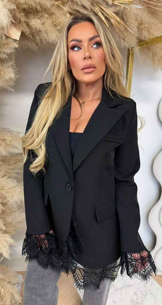 LEATHER LOOK BLAZER BLACK