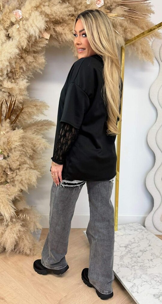 MEGAN LACY TEE BLACK MEGAN LACY TEE BLACK