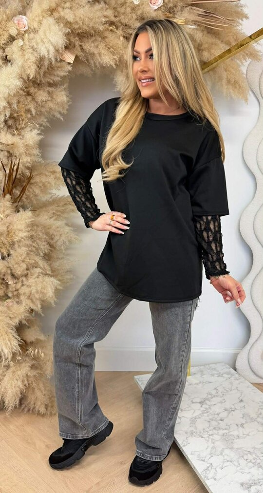 MEGAN LACY TEE BLACK MEGAN LACY TEE BLACK