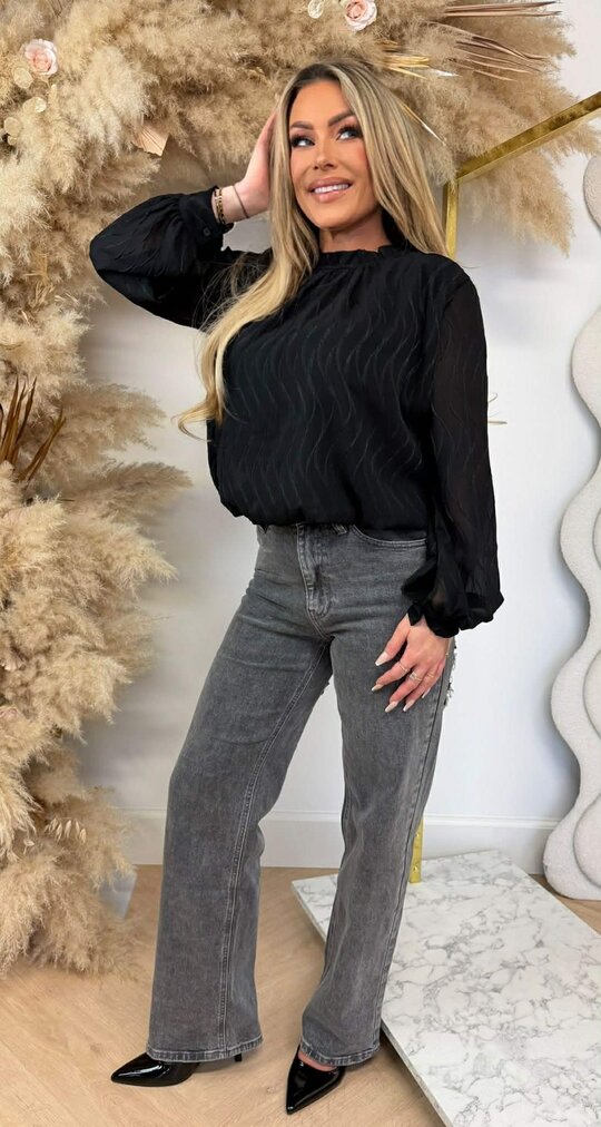 WAVY CROPPED BLOUSE BLACK