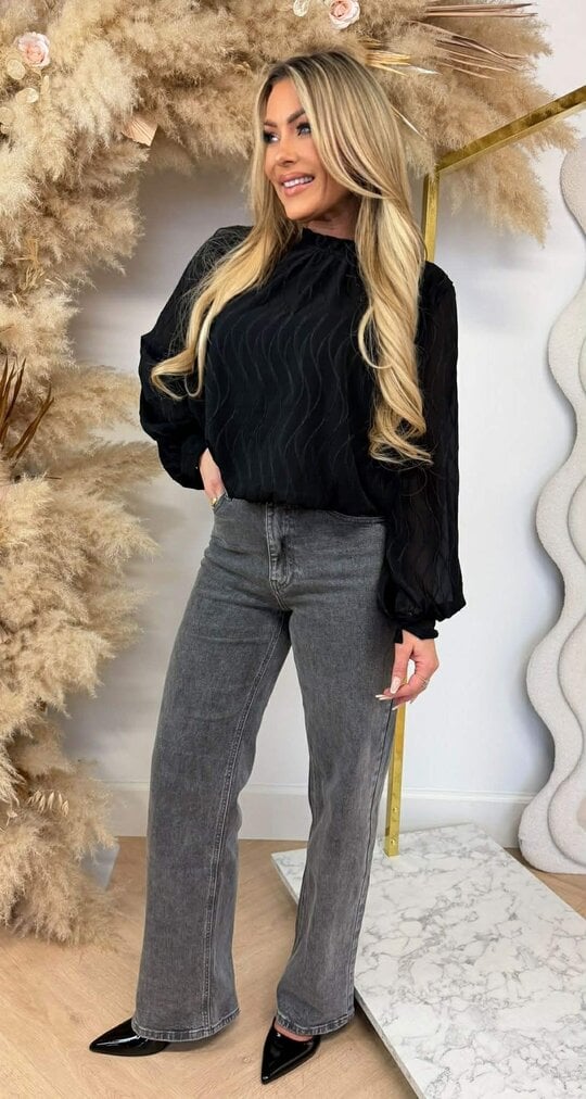 WAVY CROPPED BLOUSE BLACK