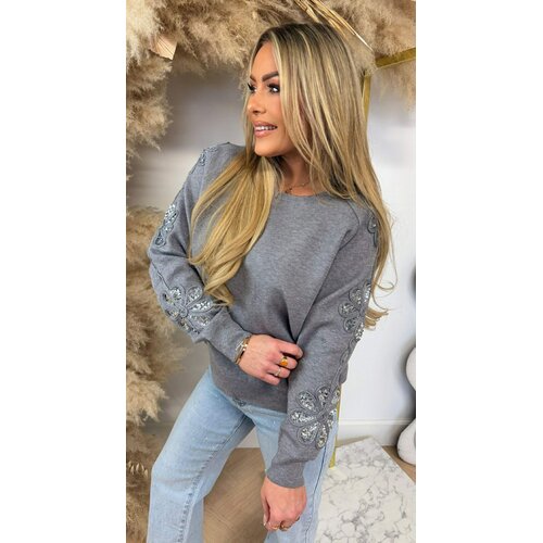 FLOWER SEQUIN SLEEVE SWEATER 882 GREY