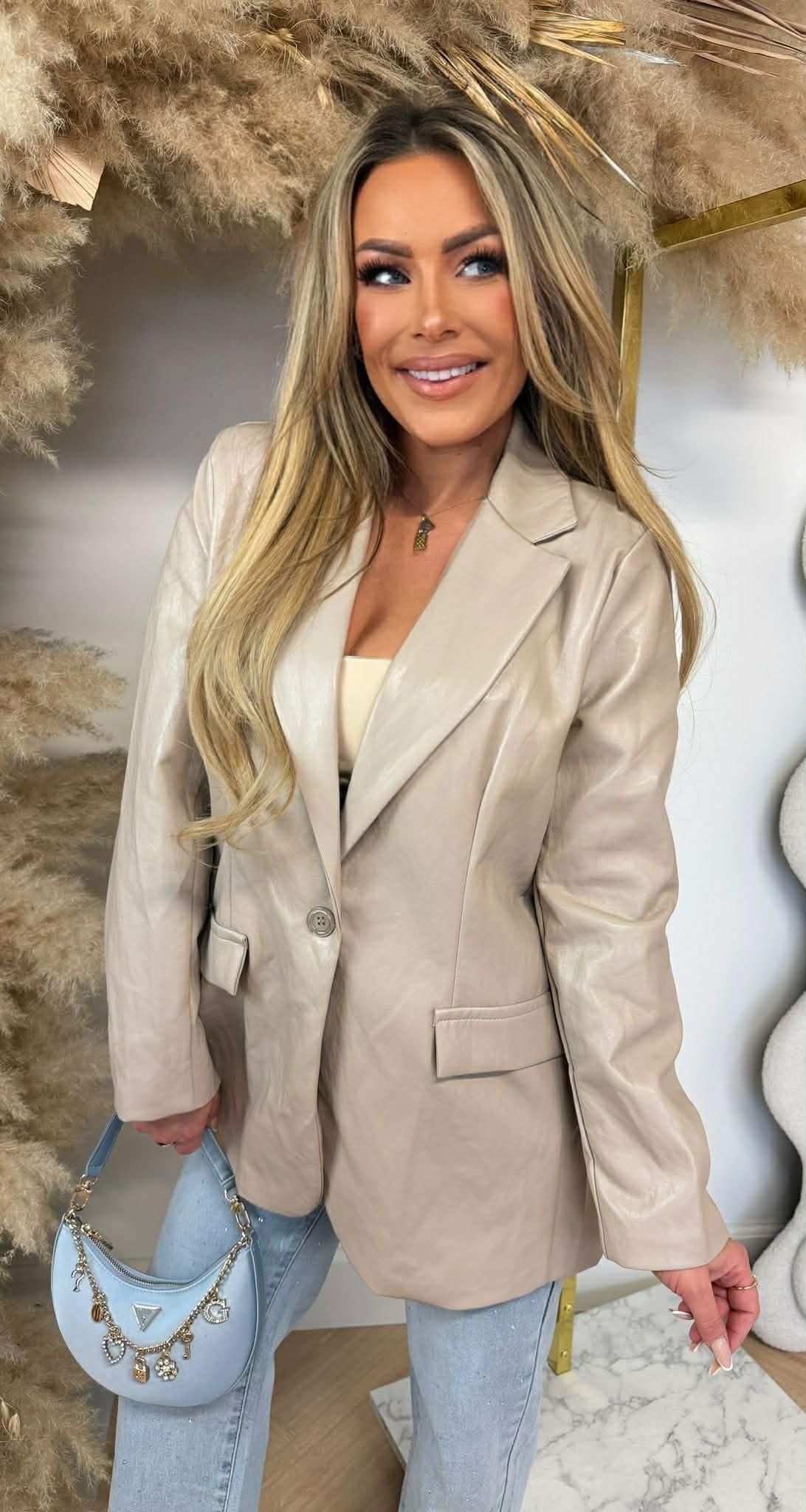 LEATHER LOOK BLAZER TAUPE