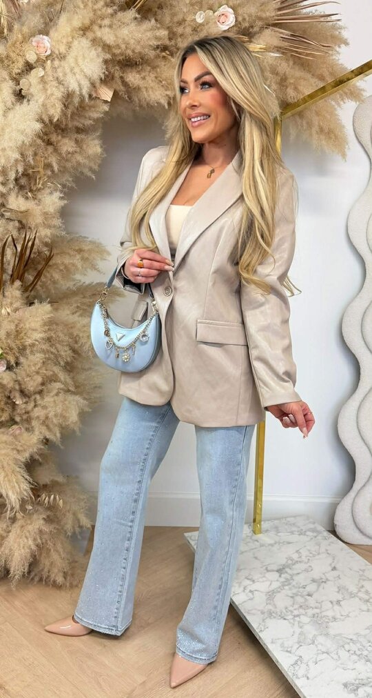 LEATHER LOOK BLAZER TAUPE