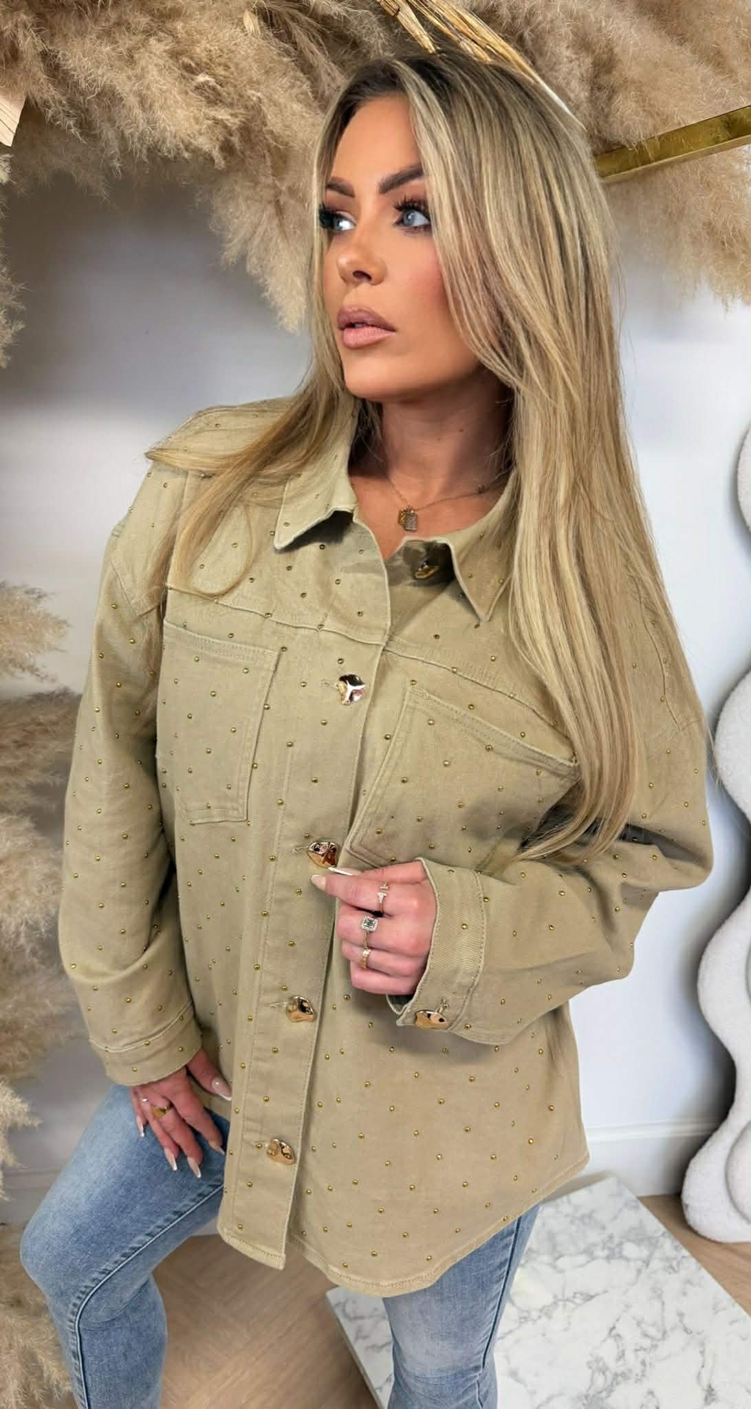 GLITTER DENIM BLOUSE 20859 BEIGE