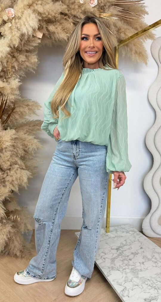 WAVY CROPPED BLOUSE MINT WAVY CROPPED BLOUSE MINT