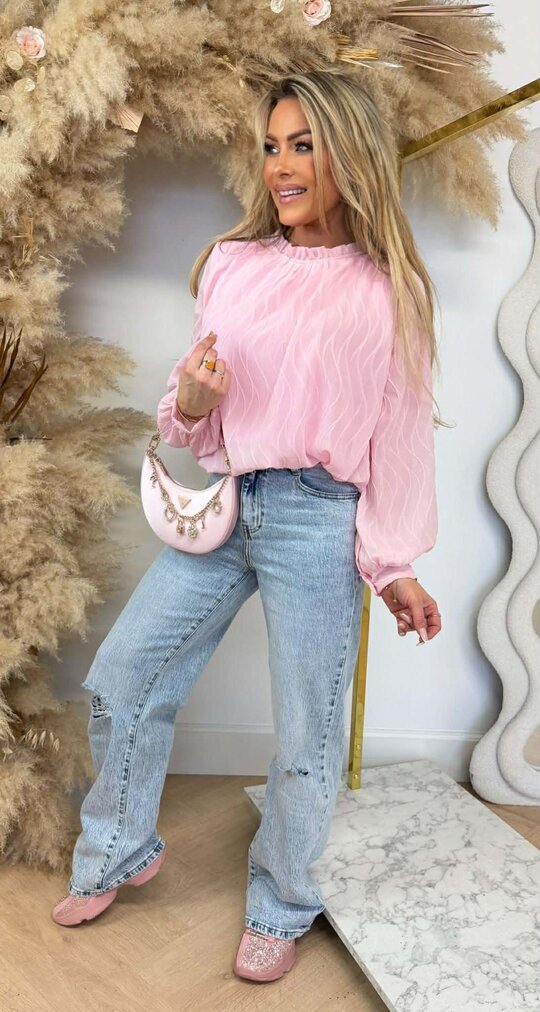 WAVY CROPPED BLOUSE PINK