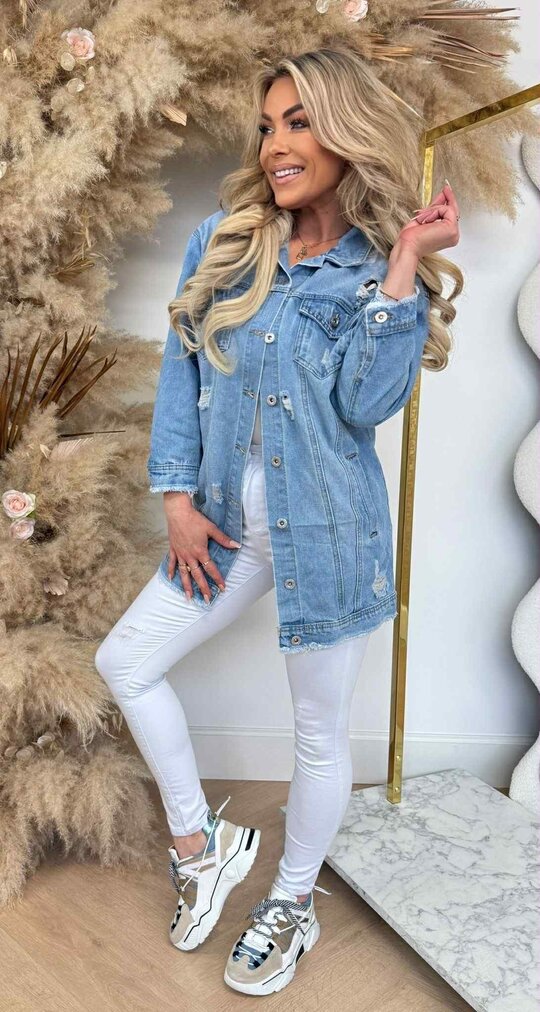 DESTROYED LONG DENIM JACKET 90038 DENIMBLUE