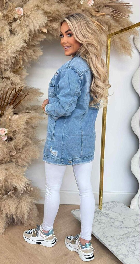 DESTROYED LONG DENIM JACKET 90038 DENIMBLUE