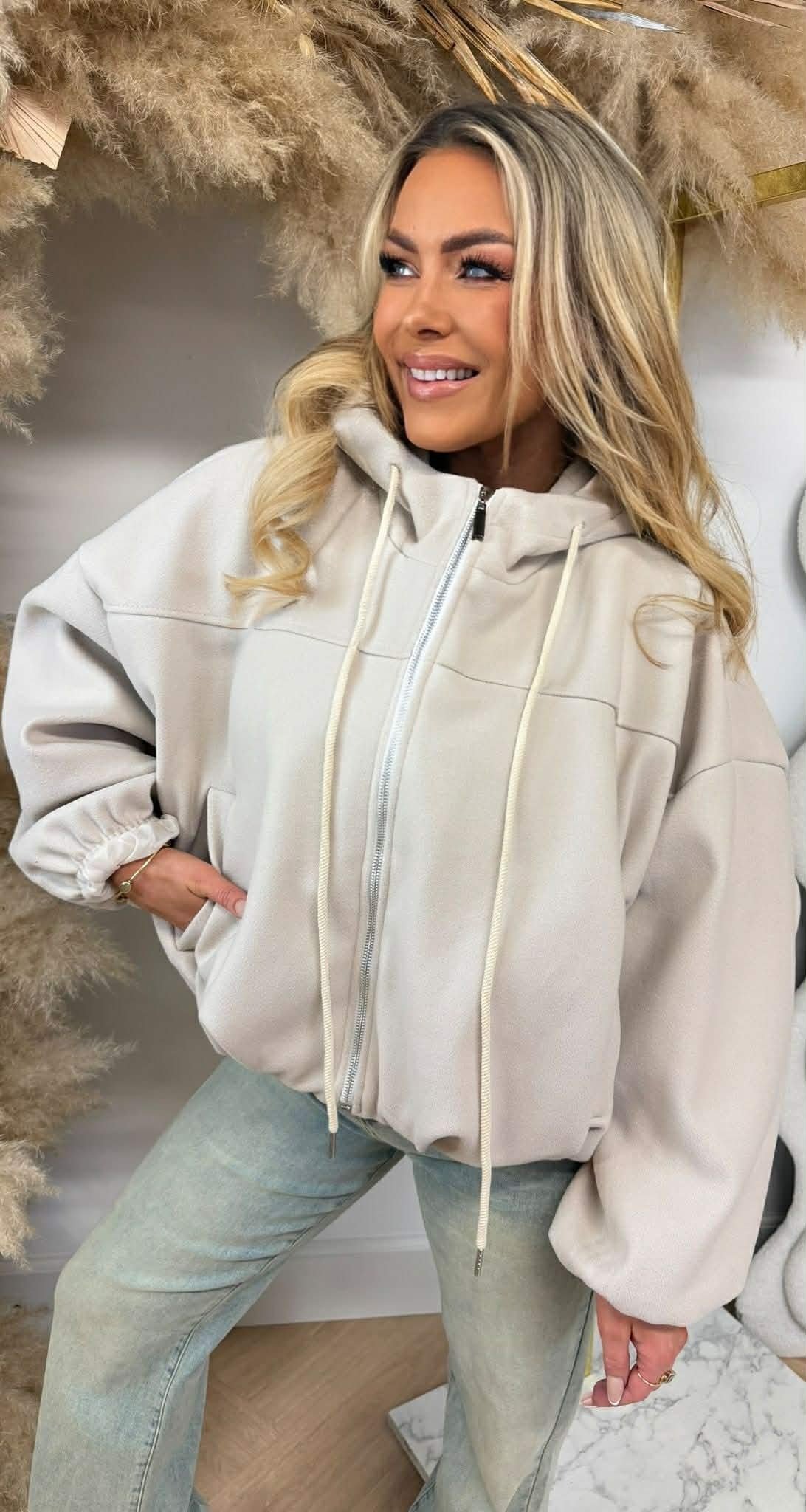 CROPPED ZIP VEST BEIGE