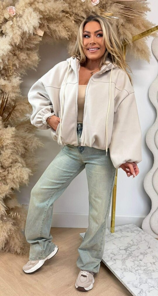 CROPPED ZIP VEST BEIGE