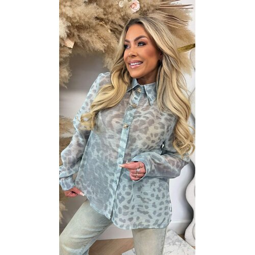 GAUZE LEO BUTTON BLOUSE 59062 AQUA