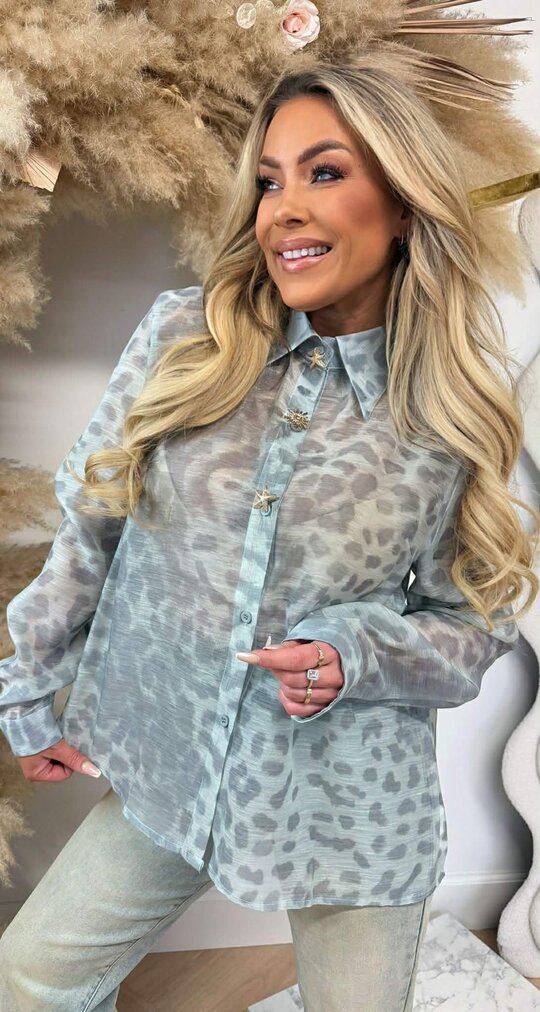 GAUZE LEO BUTTON BLOUSE 59062 AQUA