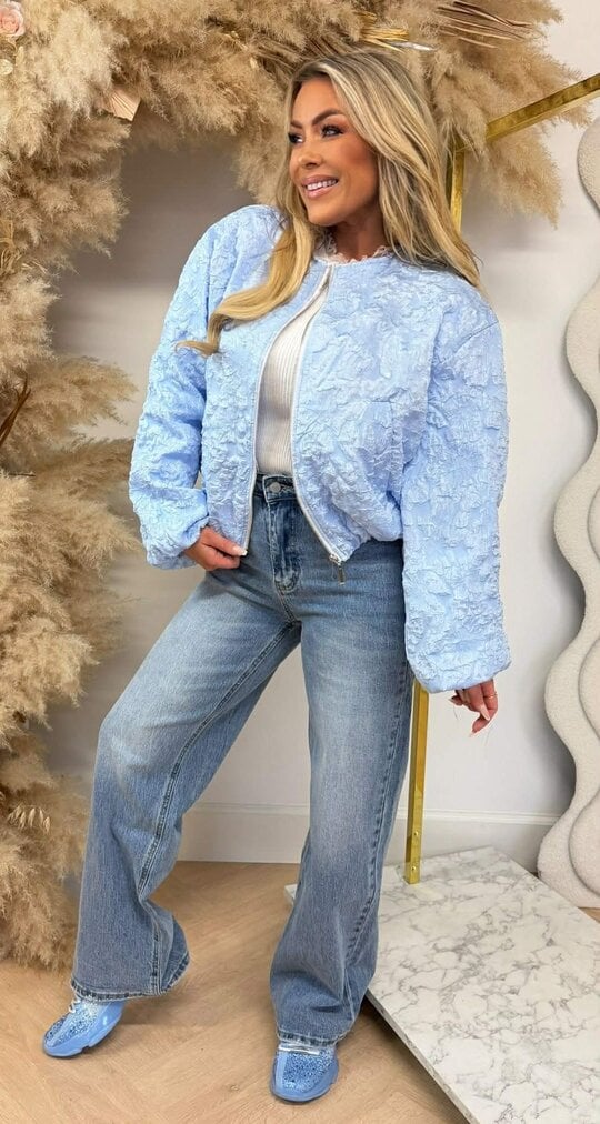 ALL OVER FLOWER BOMBERJACKET ICEBLUE