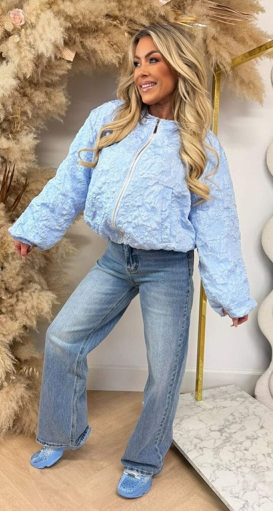 ALL OVER FLOWER BOMBERJACKET ICEBLUE