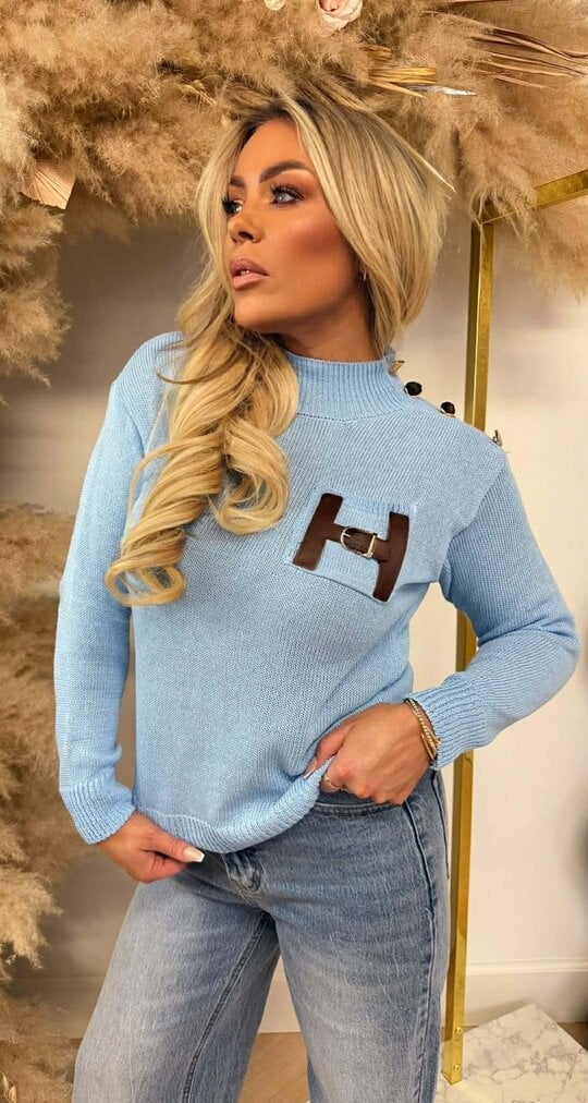 H KNITTED BUTTON TRUI ICEBLUE