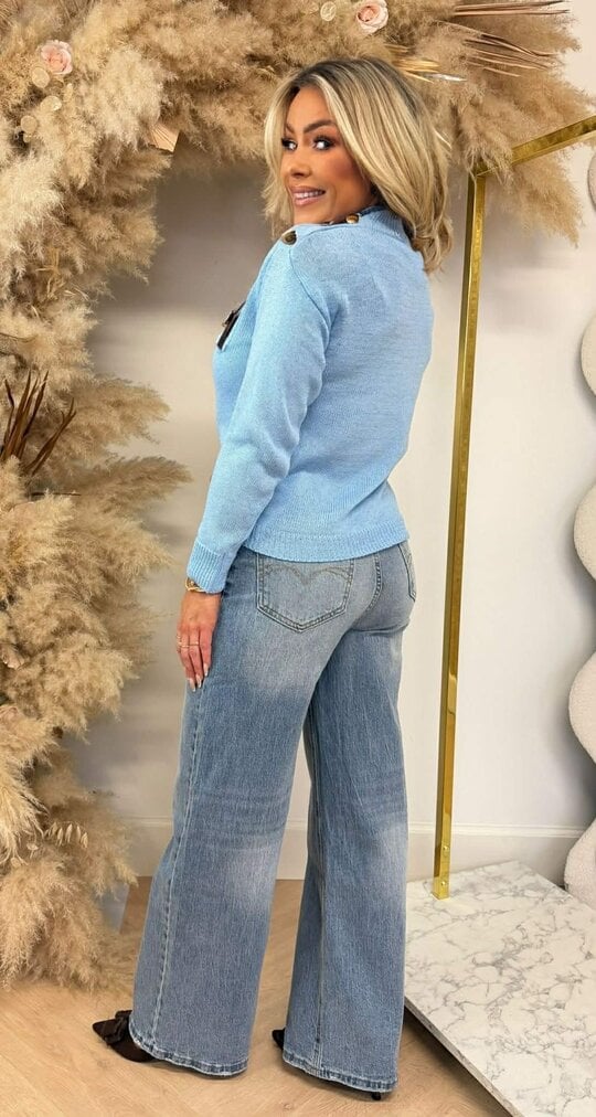 H KNITTED BUTTON TRUI ICEBLUE