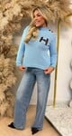 H KNITTED BUTTON TRUI ICEBLUE