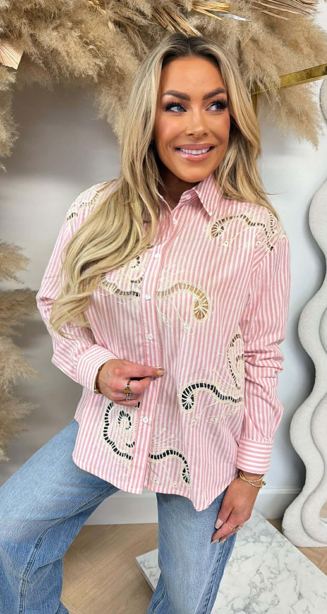 EMBROIDERY STRIPE BLOUSE 5249 PINK