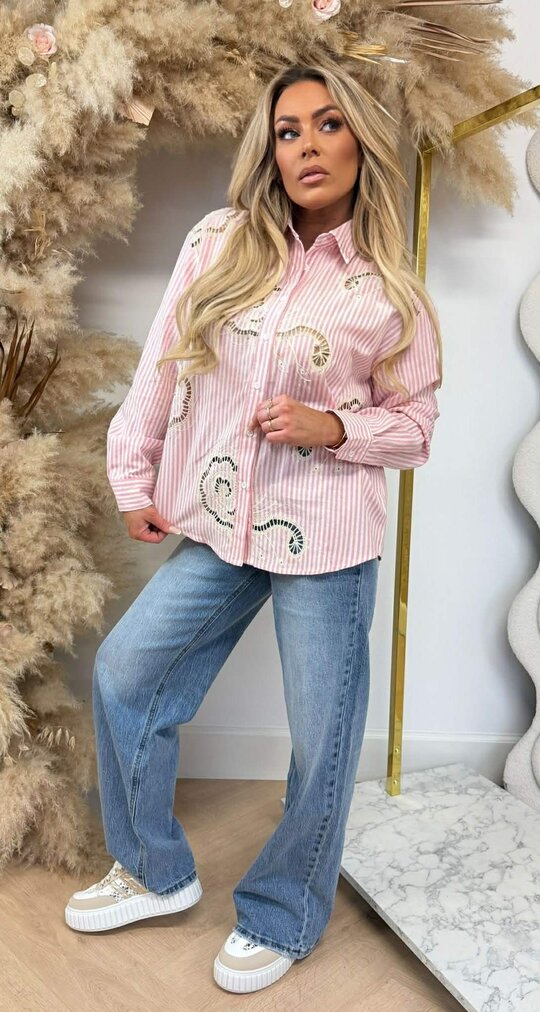 EMBROIDERY STRIPE BLOUSE 5249 PINK