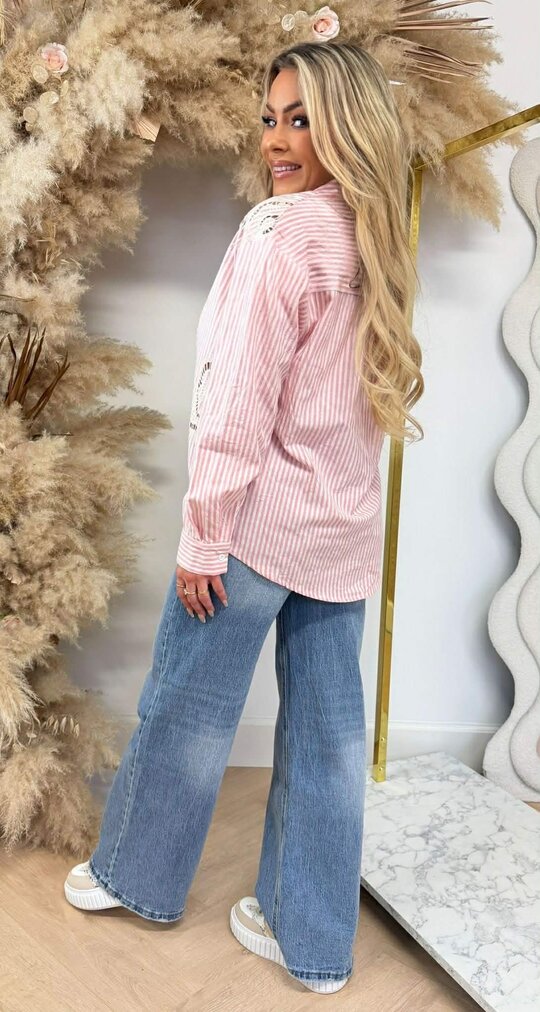 EMBROIDERY STRIPE BLOUSE 5249 PINK