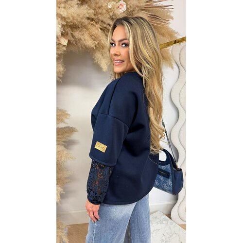 LUXURY LACE SLEEVE TOP NAVY
