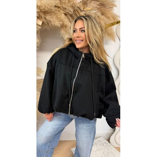 CROPPED ZIP VEST BLACK