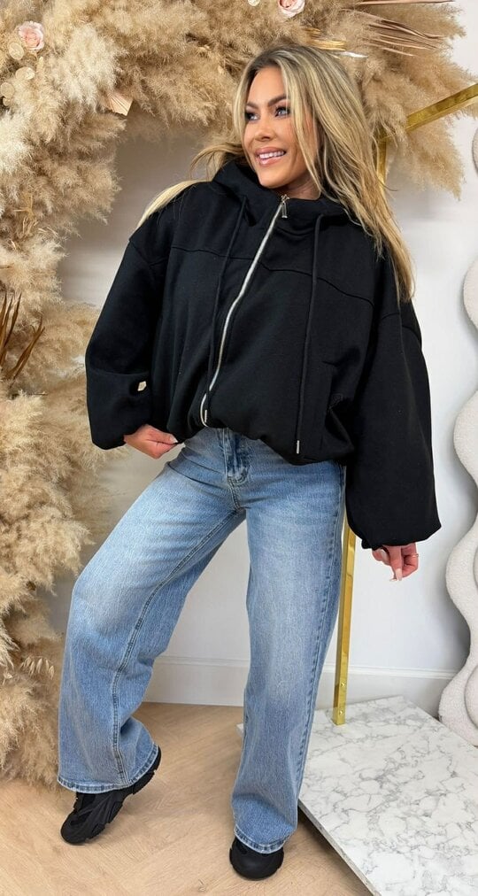 CROPPED ZIP VEST BLACK