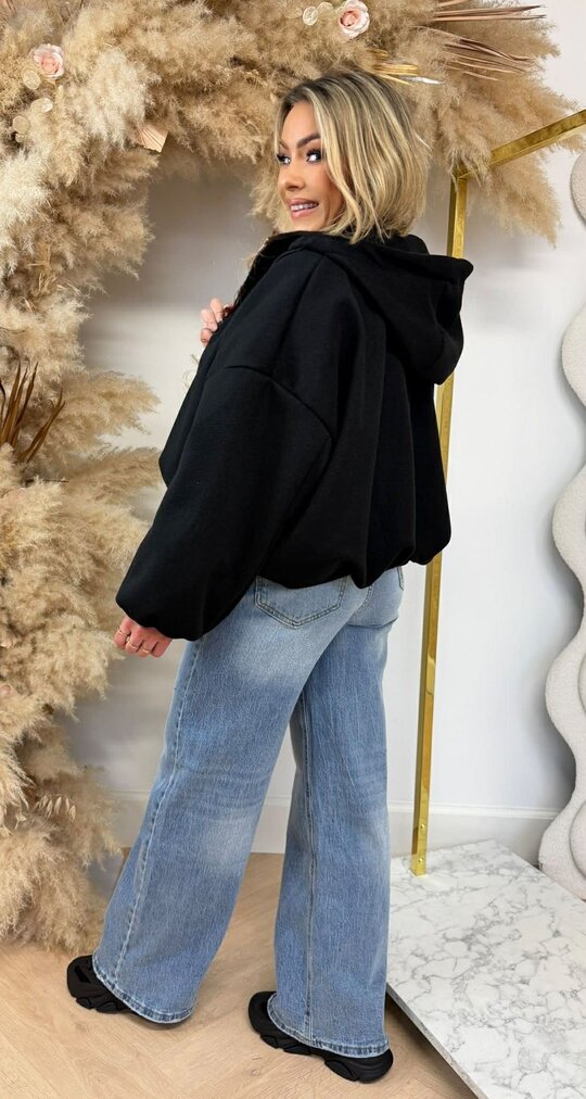 CROPPED ZIP VEST BLACK