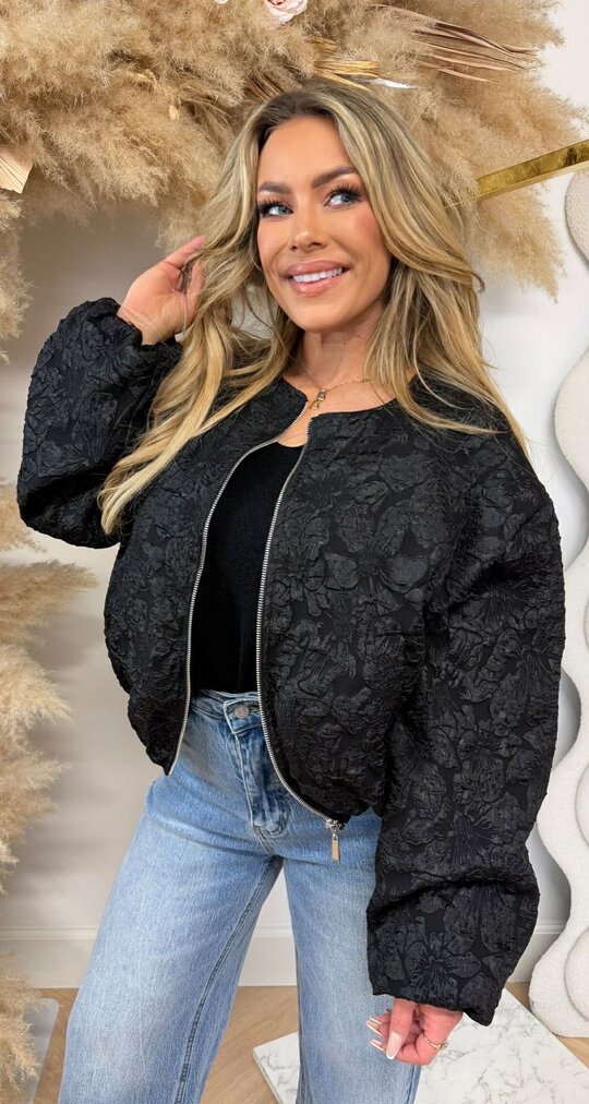 ALL OVER FLOWER BOMBERJACKET BLACK