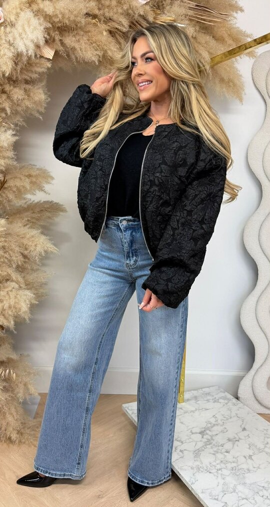 ALL OVER FLOWER BOMBERJACKET BLACK