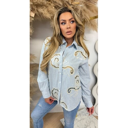 EMBROIDERY STRIPE BLOUSE 5249 BLUE